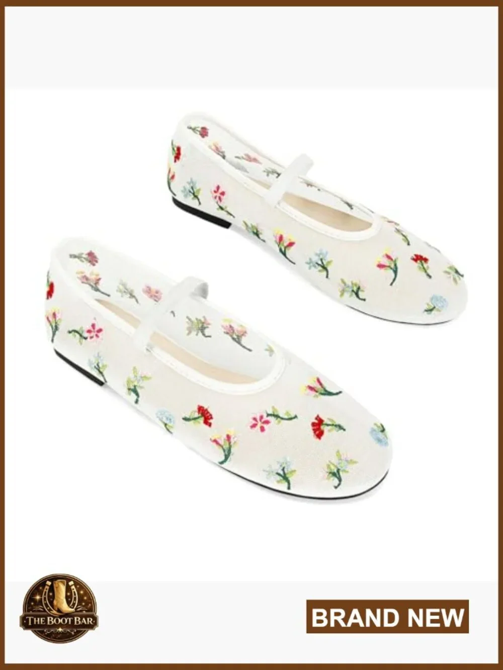 Embroidered Mesh Ballet Flats Mary Jane Pull-On Cushioned Flats for Women